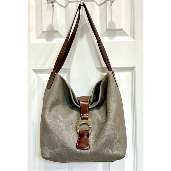 DOONEY & BOURKE - Derby Grey Pebbled Leather Hobo/Brown Vacchetta Leather Trim - Picture 1 of 15